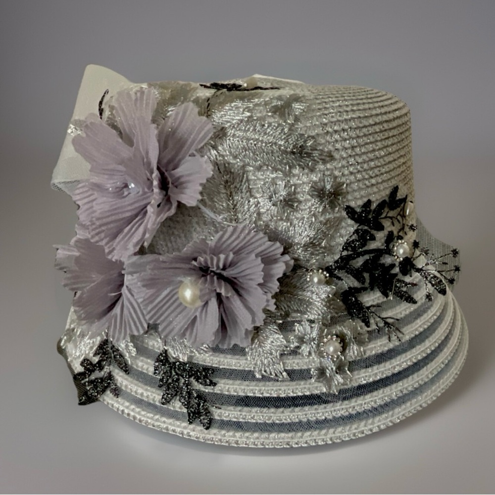 August Hat Company Elegant Silver Women's Bucket Hat with Appliqué Detailing